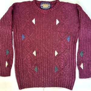 VTG CHAPS RALPH LAUREN Knit Crewneck Sweater Men's Large Boy Scouts Maroon Red